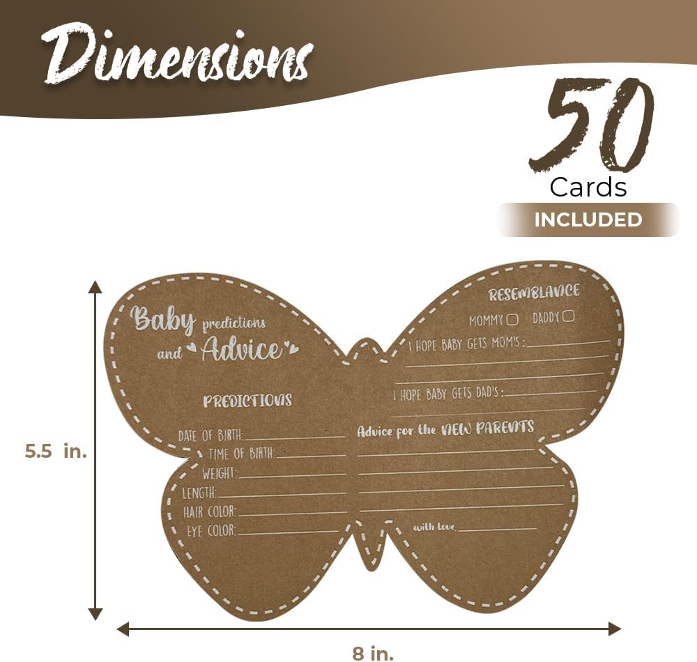 Butterfly Baby Shower Decorations - Baby Shower Advice Cards for Parents to Be- Baby Shower Games for Girl - Set of 50 (Butterfly)
