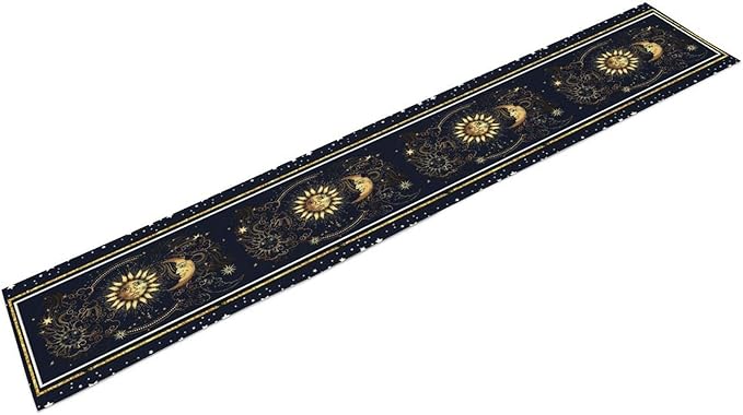 Sun Moon Table Runner, Seasonal Golden Sun Moon Holiday Kitchen Dining Table Runner for Kitchen Living Room Home Party Decor 13x70 Inch