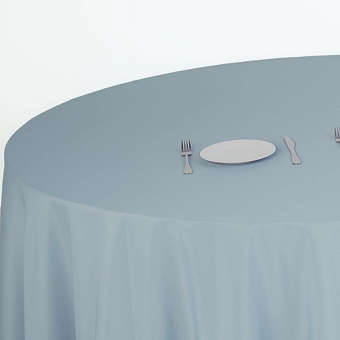 Efavormart Round Tablecloth, 132 Inch Stain & Wrinkle Resistant Washable Table Cloth, Decorative Polyester Fabric Table Cover for Banquet, Wedding, Dining- Dusty Blue