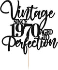 Kaoenla Glitter Vintage Since 1970 Cake Topper, Black Sparkle Aged to Perfection 56th Birthday & Anniversary Party Cake Decoration