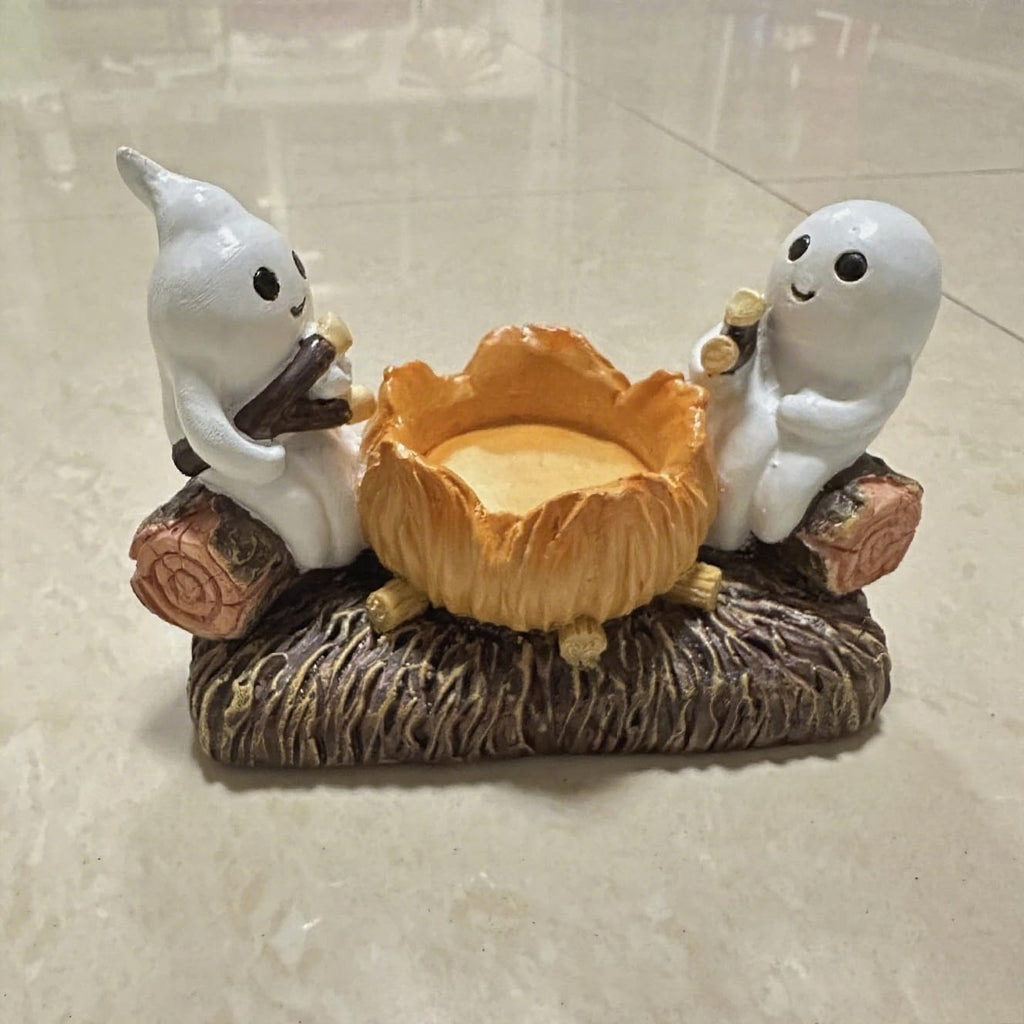 Halloween Candle Holder with Ghost Figurines -Indoor Seasonal Decor Base for Bowl Candles Party & Home Display