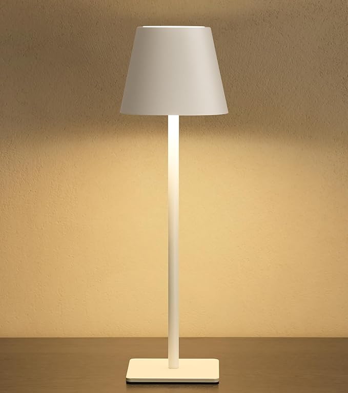 UME Cordless Table Lamp, Battery Operated Lamp - Portable Waterproof Rechargeable Table Lamp w/ 3 Color Temps & Stepless Dimming for Dinner, Desk, Cafe, Outdoor (White)