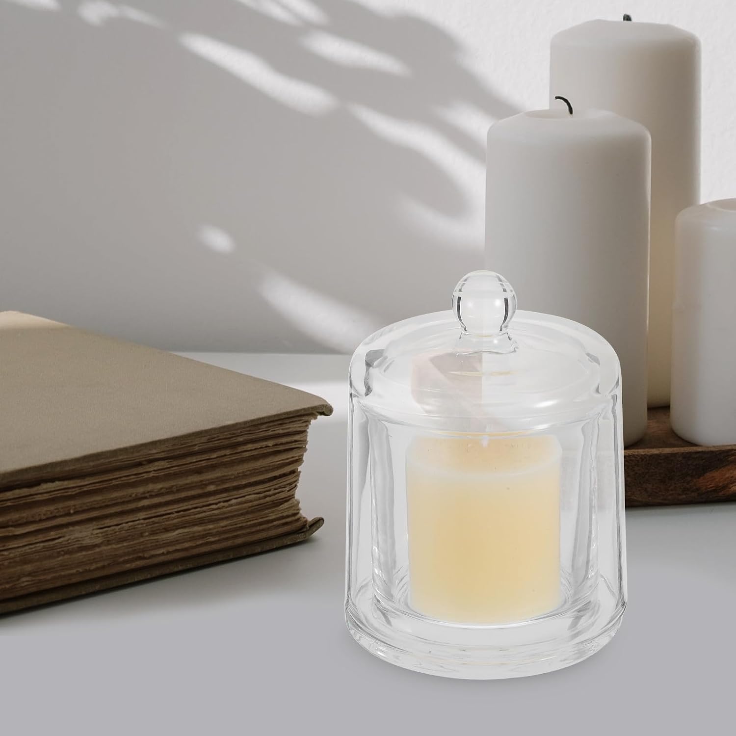 Didiseaon Glass Candle Holder 390ml with Windproof Cover and Protective Case, Elegant Crystal Design Votive Cup for Outdoors and Event Setting, Stylish Longterm Reliability Candleholders