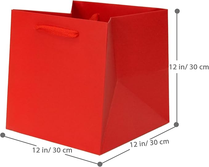 Red Square Gift Bag 12 in Paper Gift Box Large Square Bottom Kraft Paper Bags with Handles for Party Favor, Birthday Gift Bags (Red, 12 x 12 x 12 in, 10 CT)