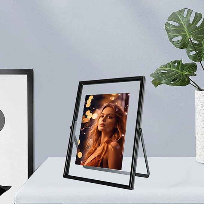 Black Floating Frame (5"x7", Vertical), For Picture 4x6, 3x5, 2x3, Tabletop Shelf Photo Frame, Classy Gift For Festival, Wedding, Home or Office Décor