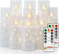 Raycare Flameless Candle with Remote Timer – 9 Flickering Acrylic Battery Operated LED Pillar Candles with Embedded Star String for Halloween, Home Decor, and as a Gift (White)