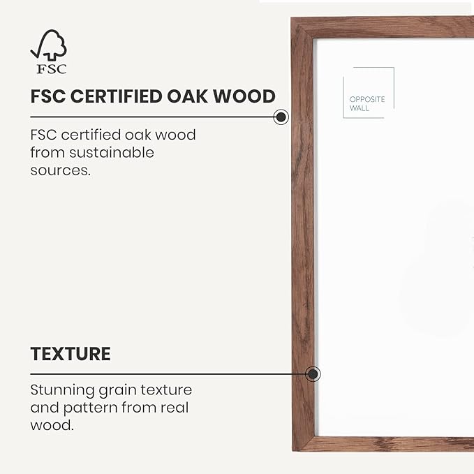 Opposite Wall - 11x14 in - Dark Solid Oak Wood Picture Frame - Lightweight, Versatile & Shatterproof - Wall Hanging Poster or Photo Frame - Wall Decor for Office, Gallery & Home