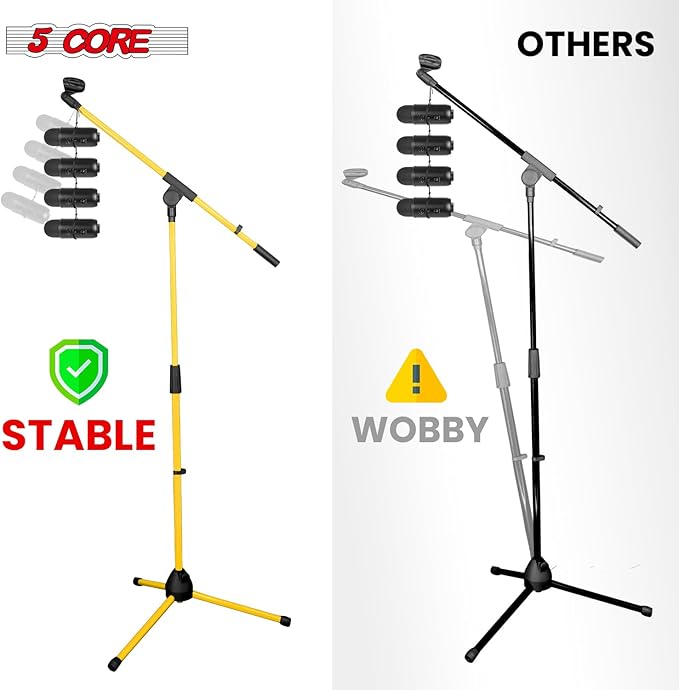 5 Core Tripod Mic Stand Floor Adjustable 18 to 72 Inches Sturdy Boom Arm Holder Microphone Stands Pedestal Para Microfono for Singing - MS 080 YLW