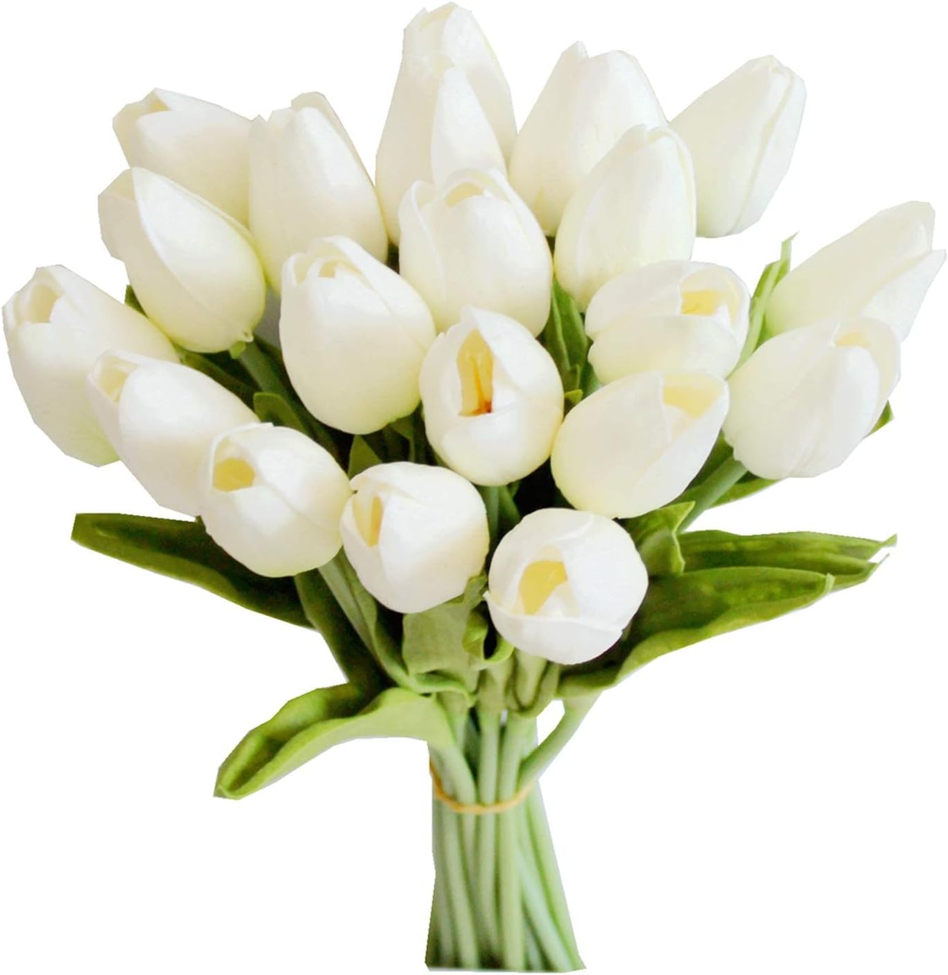 Mandy's 20pcs Artificial White Tulips | 13.5 Inch Lifelike PU Tulips Faux Floral Arrangement for Kitchen Island Dining Table Centerpieces and Home Decor