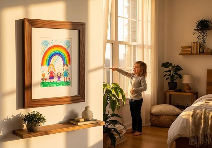 Kids Art Frames 8.5x11, Front Opening Artwork Display Frame for Kids’ Creations – Brown Changeable Frame Holds 250+ Pieces, Show & Store Kids Art, Crafts, and 3D Projects, Easy Wall Hanging