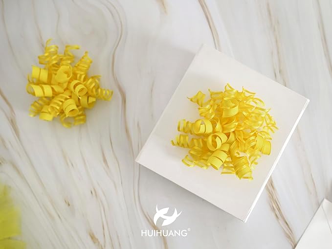 HUIHUANG Yellow Present Bows Gift Wrap Accessory Curly Ribbon Gift Bows 5 inch x 8 Counts Stick On Bows for Gift Wrapping, Paper Bag, Birthday Party Favors, Bridal Shower Wedding Decoration