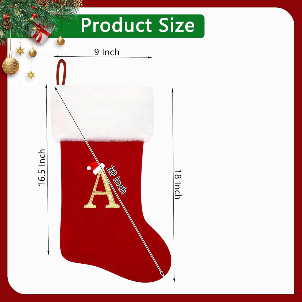 20 Inches Red Velvet with White Super Soft Plush Cuff Monogram Christmas Stockings, Xmas Personalized Embroidered Letter Stockings for Family Holiday Decorations and Xmas Tree Fireplace（E）