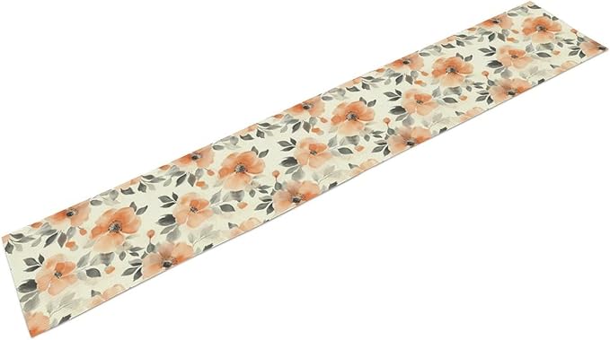 Floral Fall Table Runner, Rustic Watercolor Orange Flowers Seasonal Summer Autumn Table Runner for Kitchen Dinning Table Runner Decor Home Wedding Party Holiday, 13x60 Inch