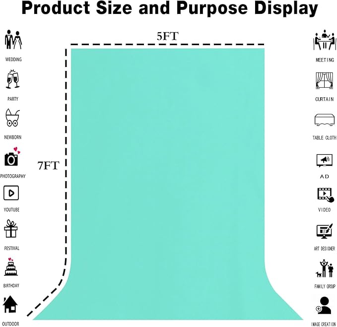 5x7FT Light Blue Screen Backdrops for Photography,for Video Photoshoot Studio Conference