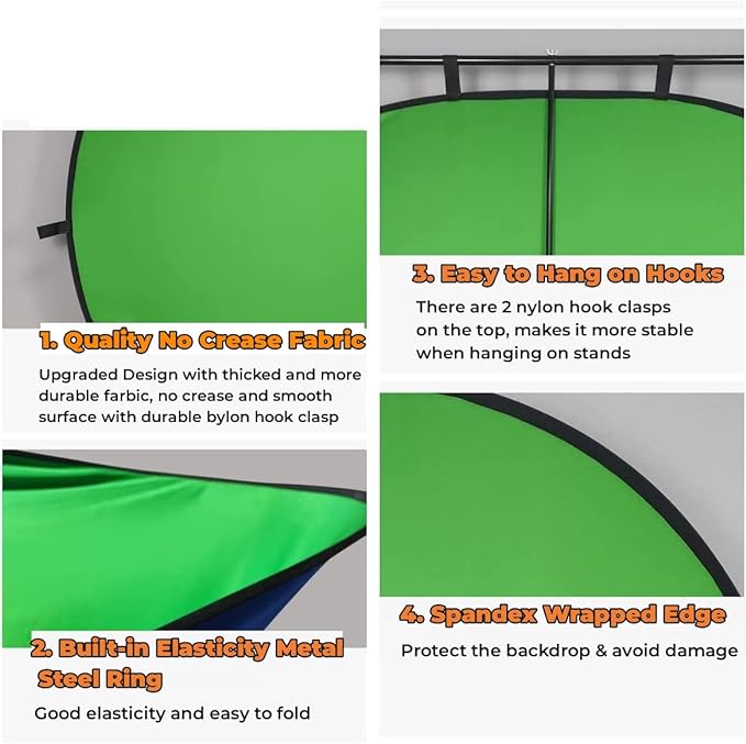 Blue Green Screen Backdrop Double Sided Collapsible Greenscreen Backdrop with Carrying Bag,Portable Pop Up Green Screen Background for Streaming Webcam, Blue & Green 59.1 * 78.7"