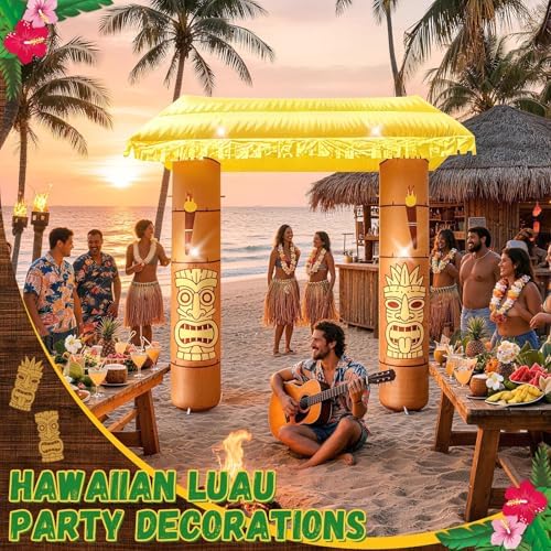 7.8ft luau tiki hut inflatable arch for summer, close-up detail