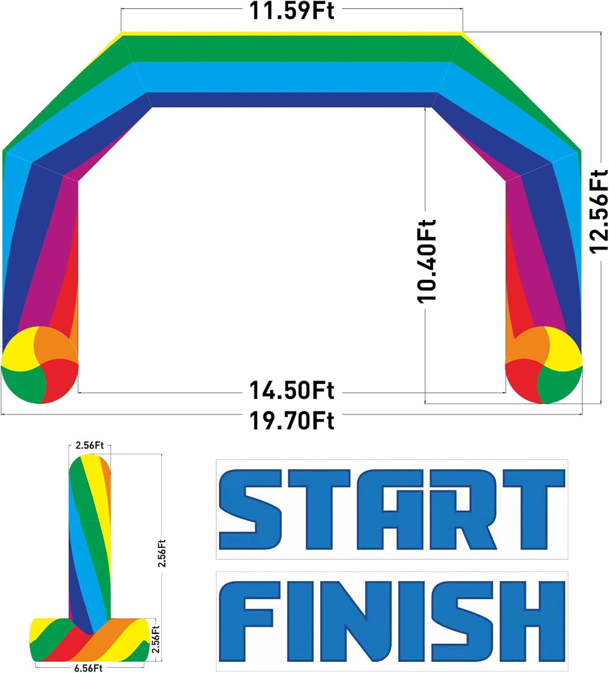 20ft Start Finish Line Inflatable Arch Rainbow with Powerful Blower, Hexagon ...