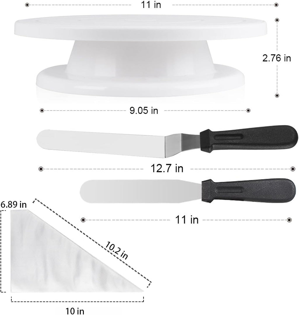 69PCS Cake Decorating Kit with Turntable, 12 Piping Tips, 50 Piping Bags, 3 Cake Scrapers & 2 Spatulas, Complete Cake Decorating Set and Baking Supplies for Beginners, Home Bakers