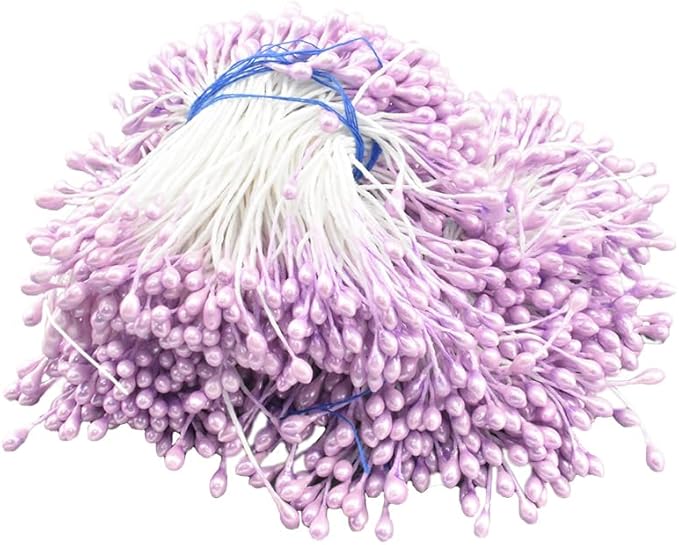 HAHIYO 700Pcs 3mm Light Purple Pearl Double Head Flower Stamen - Artificial Pistil for Floral Making, Scrapbook Decoration