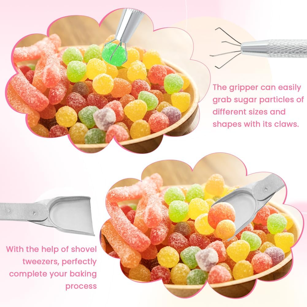 4pcs Sprinkles Tools for Cake Decorating, 4 Claw Sprinkle Pen Pearl Grabber Cakes Tweezers Pearl Sprinkle Spoon with Shovel Head Spoon for Cakes Ice Cream Baking