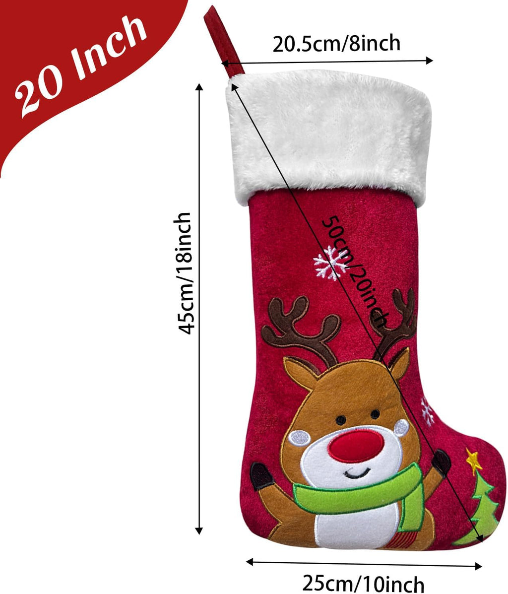 Reindeer Christmas Stockings Animal, 20" Velvet Cute 3D Deer Penguin Polar Bear Moose Xmas Stocking for Kids Girls Boys Women