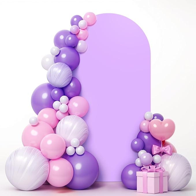 LEBENGURU Upgraded 7.2FT Wedding Arch Cover, Purple Spandex Fitted Arch Backdrop Cover, Round Top Chiara Stand Covers for Birthday Party Baby Shower Banquet Balloon Décor