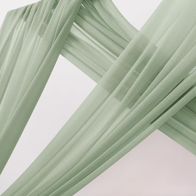 MLMC Sage Green Wedding Arch Draping Fabric 2 Panels 29" x 20 FT Extra Long Gauze Drapes Sheer Backdrop Curtains 6.6 Yards Outdoor Drapery Panels for Wedding Ceremony Party Ceiling Decoration