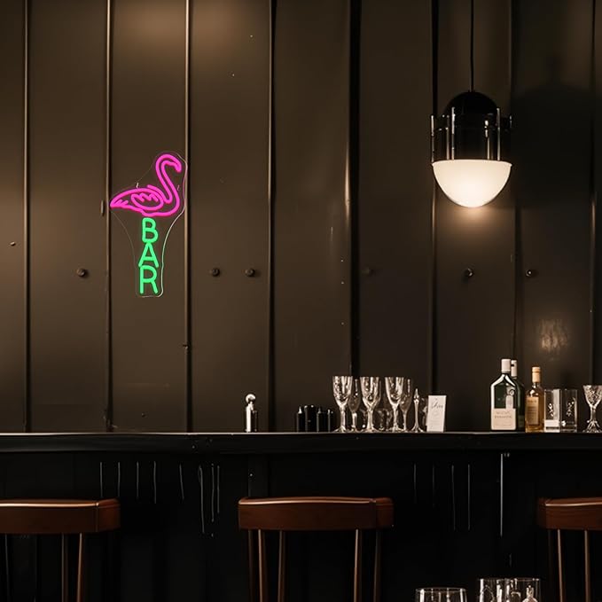 Lucunstar Flamingo Bar Neon Sign,LED Light Up Sign for Wall Decor Dimmable USB Powered Animal Neon Light for Bar LED,Man Cave,Art Signs Decor Gifts