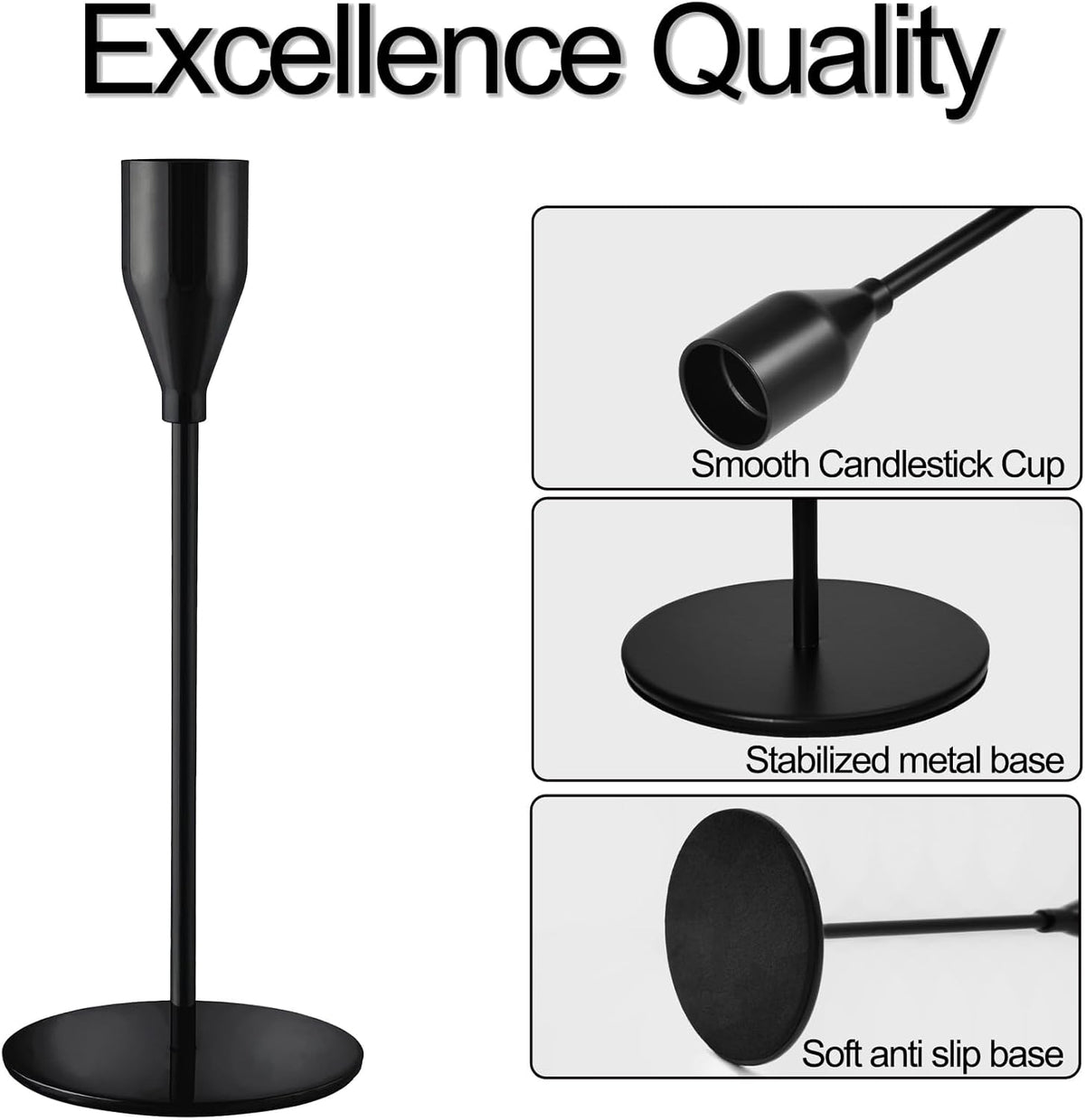 Black Candlestick Holders, Metal Taper Candle Holders,Bulk Set of 27