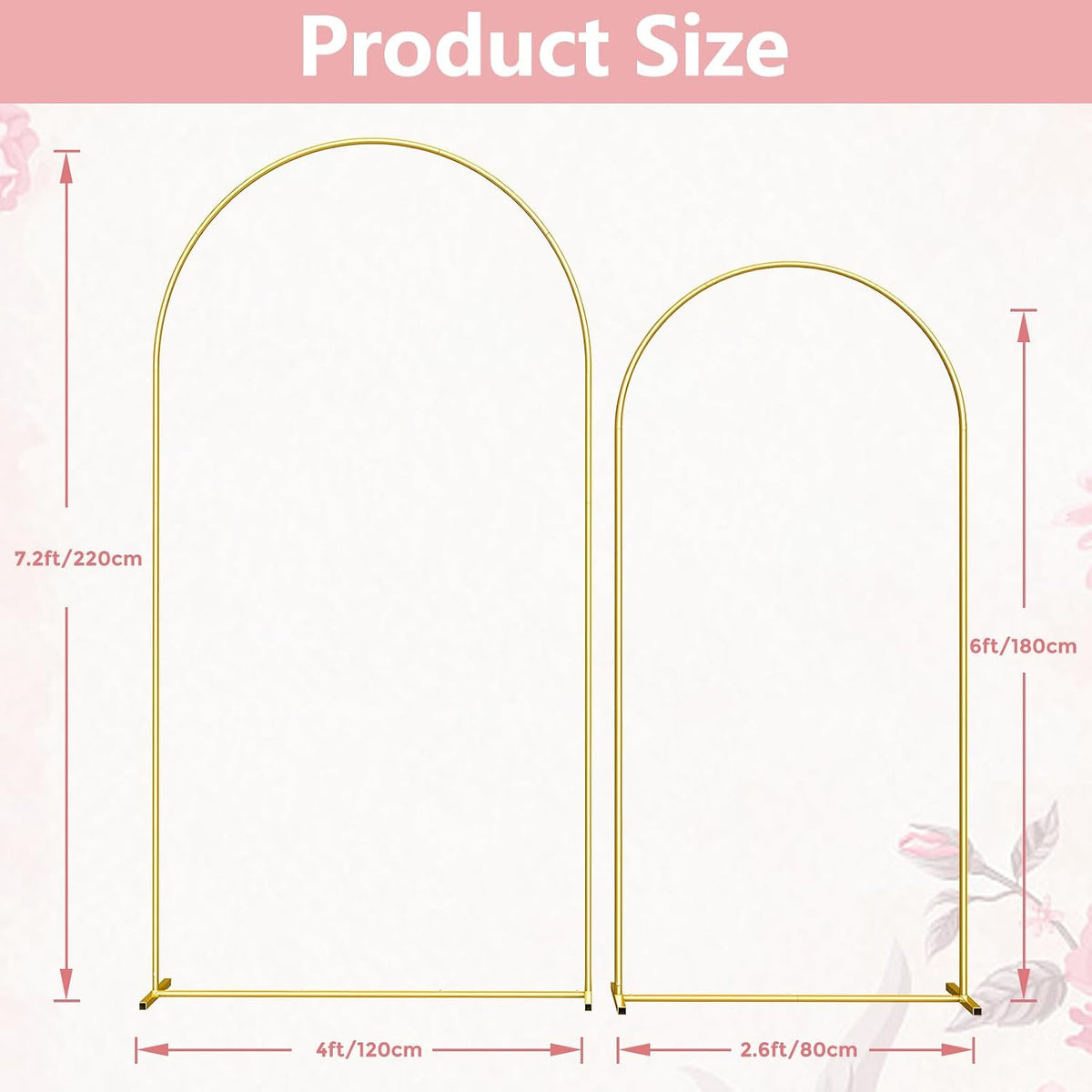metal arch backdrop stand, 7.2ft+6ft balloon arch stand, side view