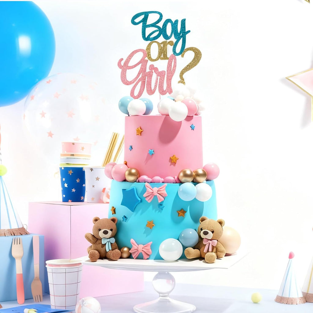 23 PCS Gender Reveal Cake Toppers, Bear Cake Decoration Set | Boy or Girl Gender Reveal Baby Shower Party Supplies