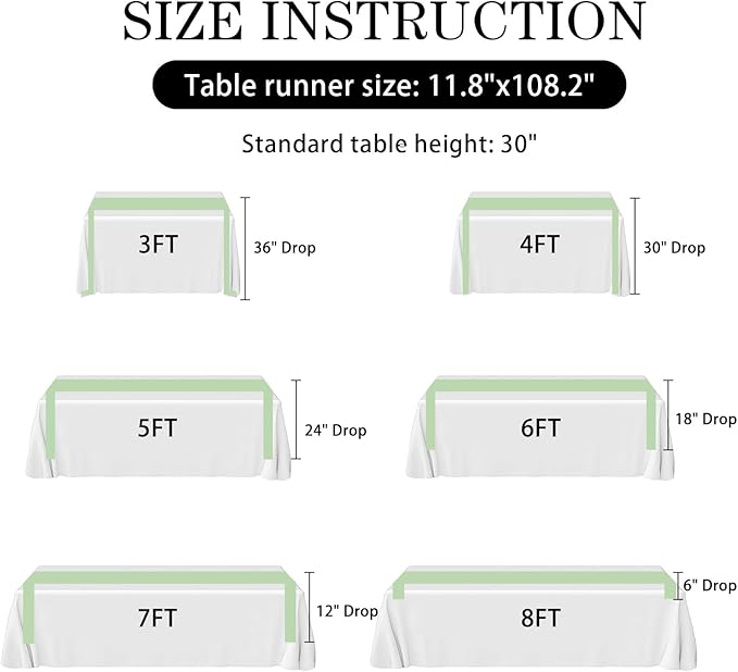10 Pack Sage Green Satin Table Runner 12x108 Inches Long, Bright Silky Smooth Satin Table Runner Table Decor for Wedding Banquet Christmas Prom Event Birthday Party