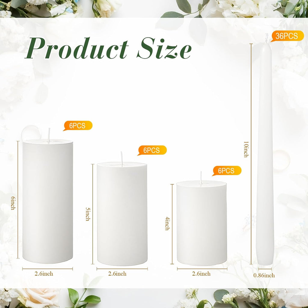 MTLEE 54 Pcs Unity Candles Set for Christmas Unity 4" 5" 6" White Pillar and 10'' Taper Candles Bulk Ceremony Wedding Decorations Accessories for Banquet Party Centerpiece Dining Home Decor