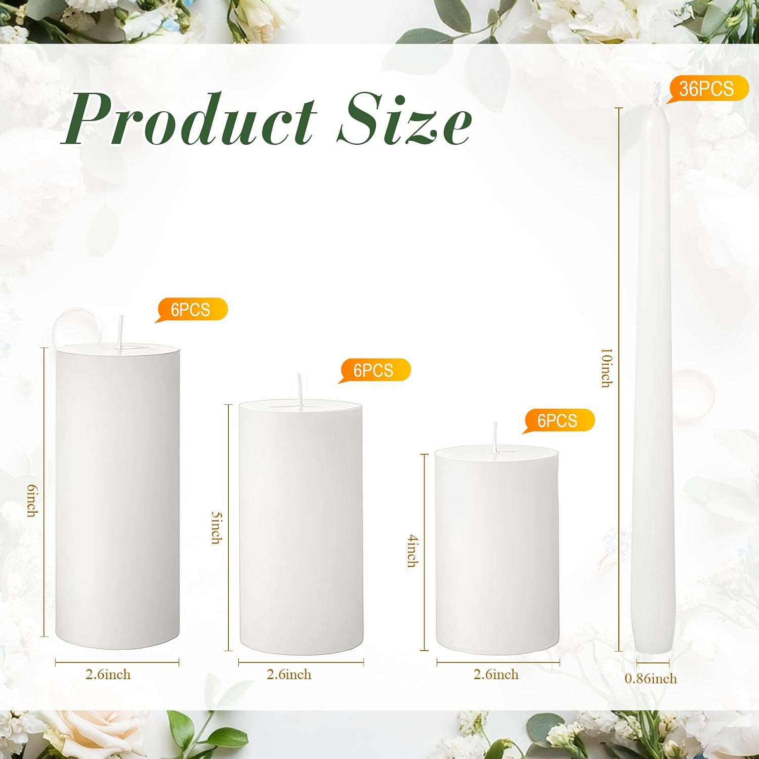MTLEE 54 Pcs Unity Candles Set for Christmas Unity 4" 5" 6" White Pillar and 10'' Taper Candles Bulk Ceremony Wedding Decorations Accessories for Banquet Party Centerpiece Dining Home Decor
