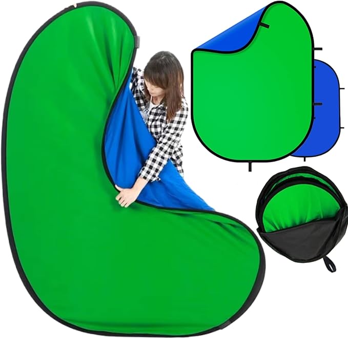 Blue Green Screen Backdrop Double Sided Collapsible Greenscreen Backdrop with Carrying Bag,Portable Pop Up Green Screen Background for Streaming Webcam 39.4 * 59.1"