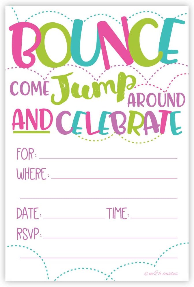 Girl Bounce House or Jumping Party Invitations (20 Count) With Envelopes - Jump Party Invites