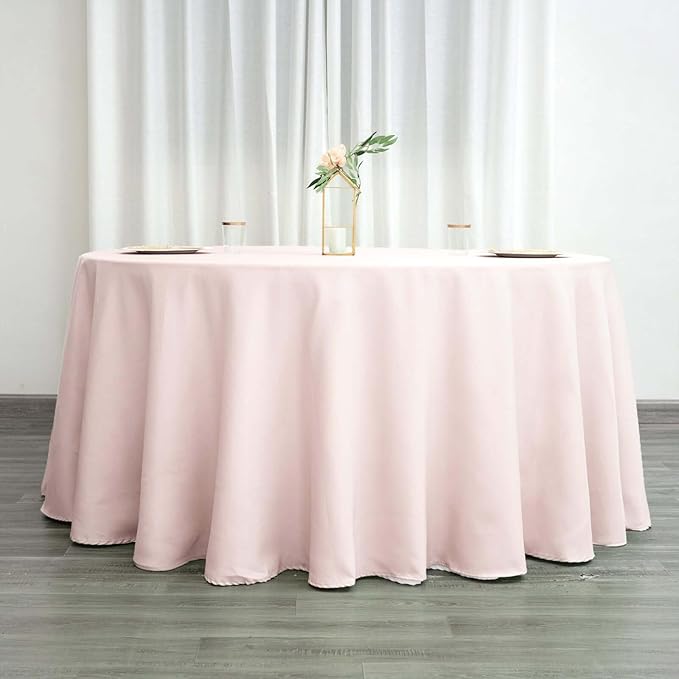 Efavormart Round Tablecloth, 120 Inch Stain & Wrinkle Resistant Washable Table Cloth, Decorative Polyester Fabric Table Cover for Banquet, Wedding, Dining - Blush