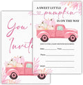 Pumpkin Baby Shower Party Invitations, Fall Pink Pumpkins Truck Baby Shower Party Fill in Invites Cards With Envelopes (20 Count), Double Sided Design