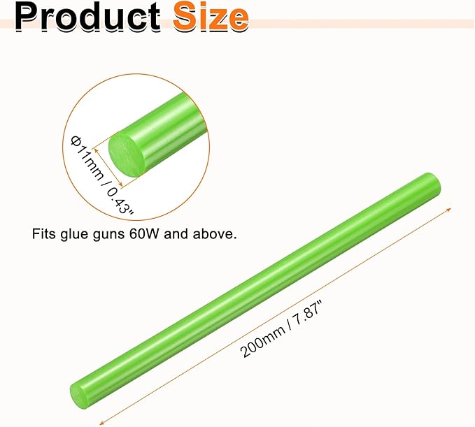 HARFINGTON 10pcs Hot Glue Sticks 0.43" Dia x 7.87" Long EVA Mini Hot Melt Adhesive Glue Stick for Hot Melt Gun Wood Plastic Glass Flowers Fabrics Foam, Light Green