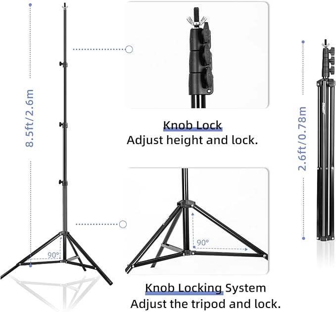 EMART Photo Video Studio Backdrop Stand Kit, 8.5x10ft Adjustable Photography Greenscreen Support System with 3 Polyester Backgrounds for Photoshoot (Black White Green)