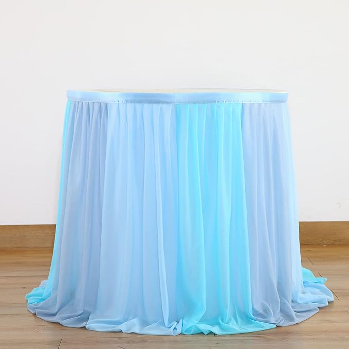 Frozen Theme Party Tulle Table Skirt for Rectangle Tables 6ft Ocean Blue Ruffle Tutu Table Cloth Cover for Winter Wonderland Baby Shark Baby Shower Birthday Party Wedding Decorations