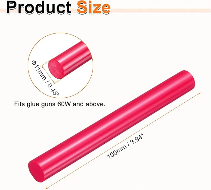 HARFINGTON 10pcs Hot Glue Sticks 0.43" Dia x 3.94" Long EVA Mini Hot Melt Adhesive Glue Stick for Hot Melt Gun Wood Plastic Glass Flowers Fabrics Foam, Rose Red