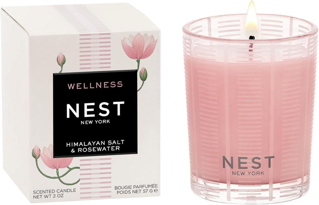 NEST New York Scented Votive Candle, Himalayan Salt & Rosewater - 2 oz - Up to 28-Hour Burn Time - Reusable Glass Vessel