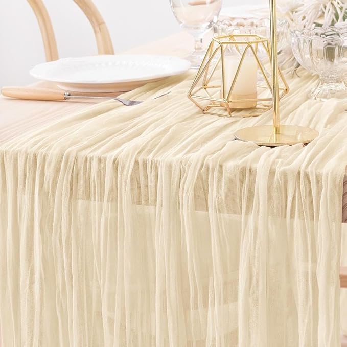 MLMW Beige Table Runner Cheesecloth Boho Gauze Rustic Cheese Cloth Table Runner 160 inch Sheer 13.3ft for Thanksgiving Wedding Party Baby Bridal Shower Birthday