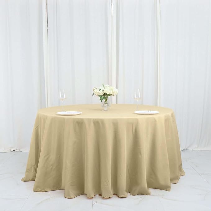 Efavormart Round Tablecloth, 132 Inch Stain & Wrinkle Resistant Washable Table Cloth, Decorative Polyester Fabric Table Cover for Banquet, Wedding, Dining- Champagne