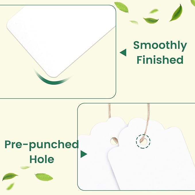 SallyFashion 200PCS Gift Tags, 2.8×1.7 Inch Hang Tags with String for Presents DIY Weddings Bridal and Baby Showers Birthdays