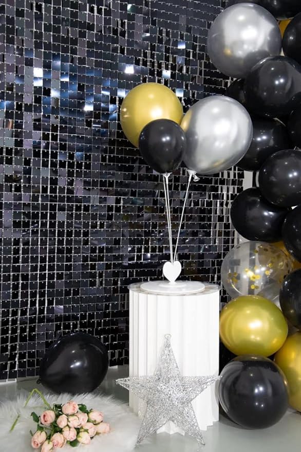 Kate Square Black Sequin Backdrop Panels for Party Decoration Glitter Sequin Panel (Pack of 12)