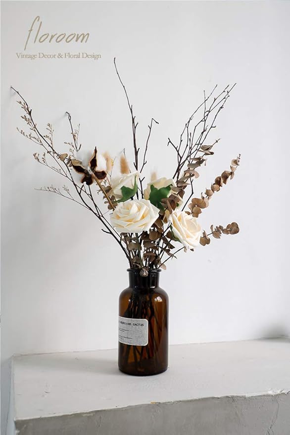 Floroom Artificial Flowers 50pcs Real Looking Cream Foam Fake Roses with Stems for DIY Wedding Bouquets Bridal Shower Centerpieces Floral Arrangements Party Tables Home Decorations