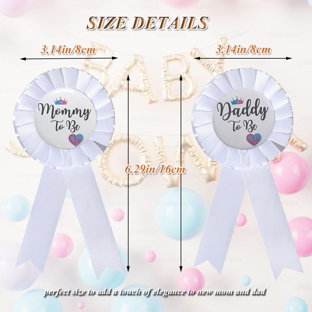 Mommy & Daddy To Be Tinplate Badge Pins, 2Pcs Perfect Baby Shower/Gender Reveal Button Pins for New Parents