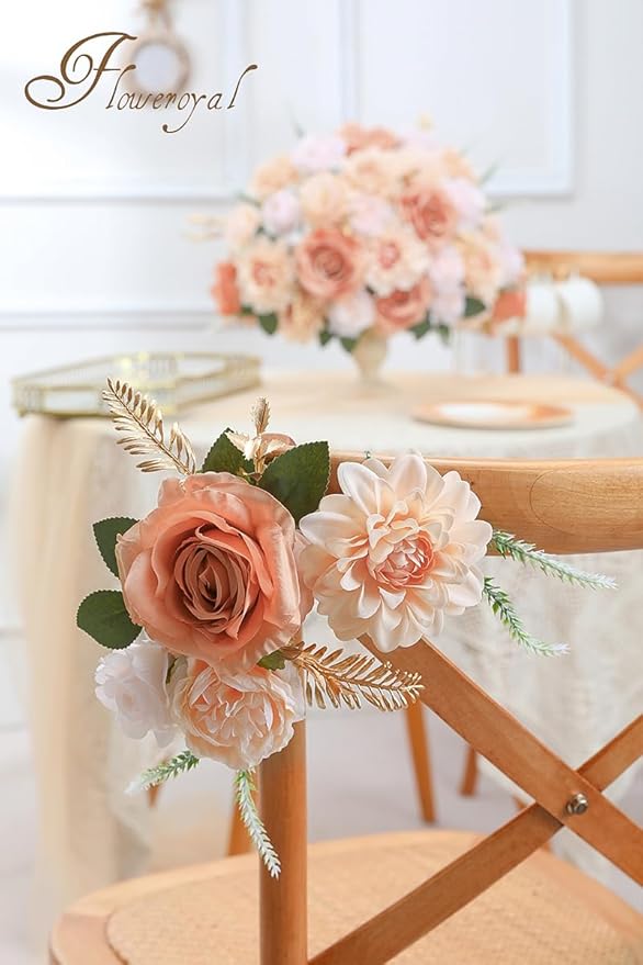 Floweroyal Artificial Flowers Fake Rose Flowers Dahlia with Stems for DIY Wedding Bridal Bouquets, Baby Shower, Floral Arrangement, Table Centerpieces, Home Decorations (Nude Color)